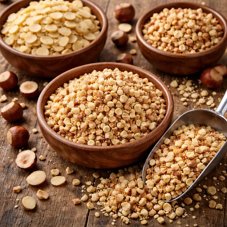 Ilustracja orzechów laskowych w kostce / w plastrach / siekanych